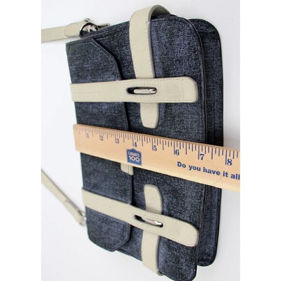 OLIVIA HARRIS BLUE IVORY GENUINE LEATHER FLAP SHOULDER BAG CROSSBODY HANDBAG - Picture 10 of 10